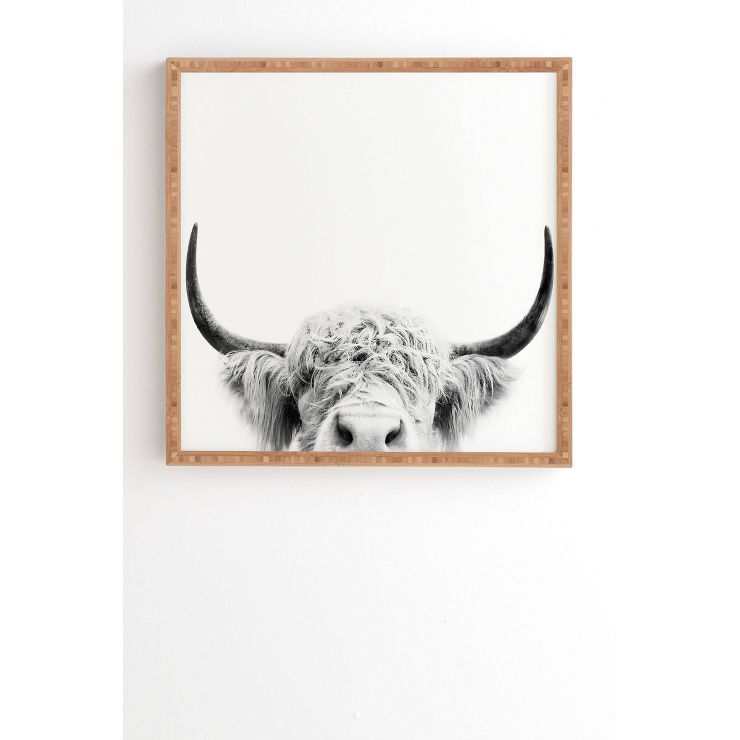 Sisi and Seb Peeking Highland Cow Framed Wall Art Gray - Deny Designs | Target