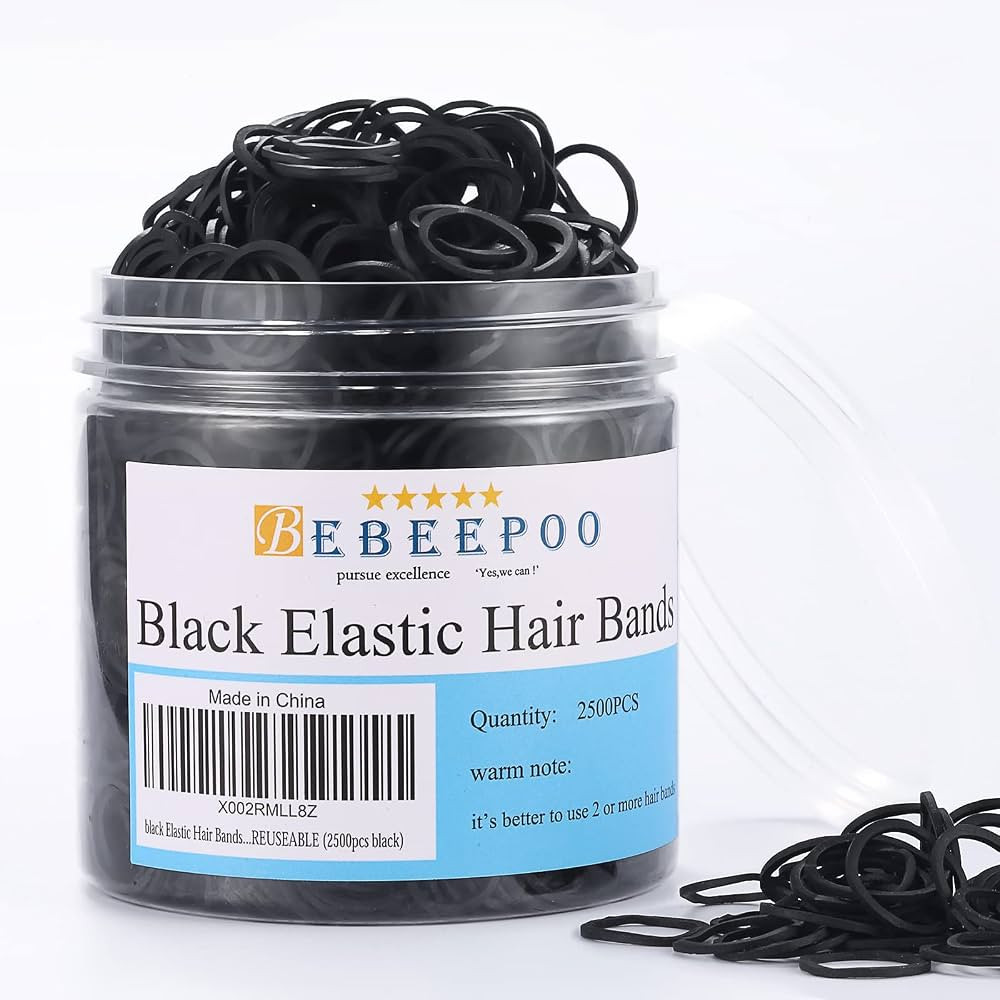 Amazon.com : Mini Rubber Black Elastic Hair Ties Bands with a Box, BEBEEPOO 2500pcs Small Black R... | Amazon (US)