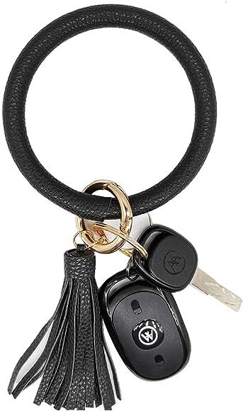 Keychain Bracelet Wristlet Bangle Key Holder Round Keyring Leather Tassel Key Ring Chain for Wome... | Amazon (US)