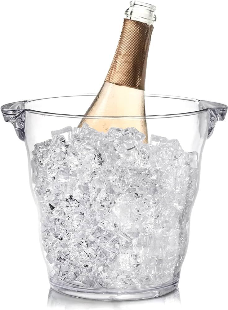 Dicunoy Ice Bucket, 4 Liter Plastic Champagne Bucket Chiller, Thick Clear Beverage Tubs with Hand... | Amazon (US)