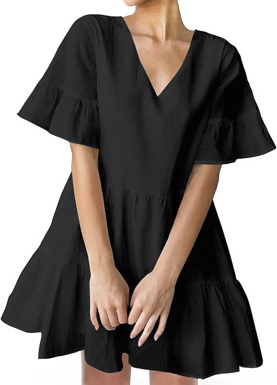 FANCYINN Cute Shift Tunic Dress for Women Ruffle Swing Babydoll Mini Long Sleevee Dress with Pock... | Amazon (US)