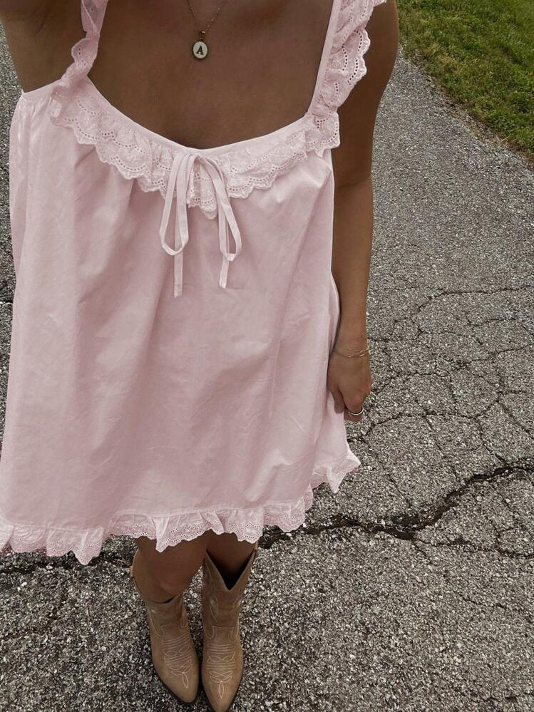 Women's Y2k Summer Mini Dress Sleeveless Square Neck Tie Bow Front Solid Color Dress Spaghetti Strap Open Back Short Dress Going Out Dress Club Streetwear Beach Party Aesthetic Clothes | SHEIN