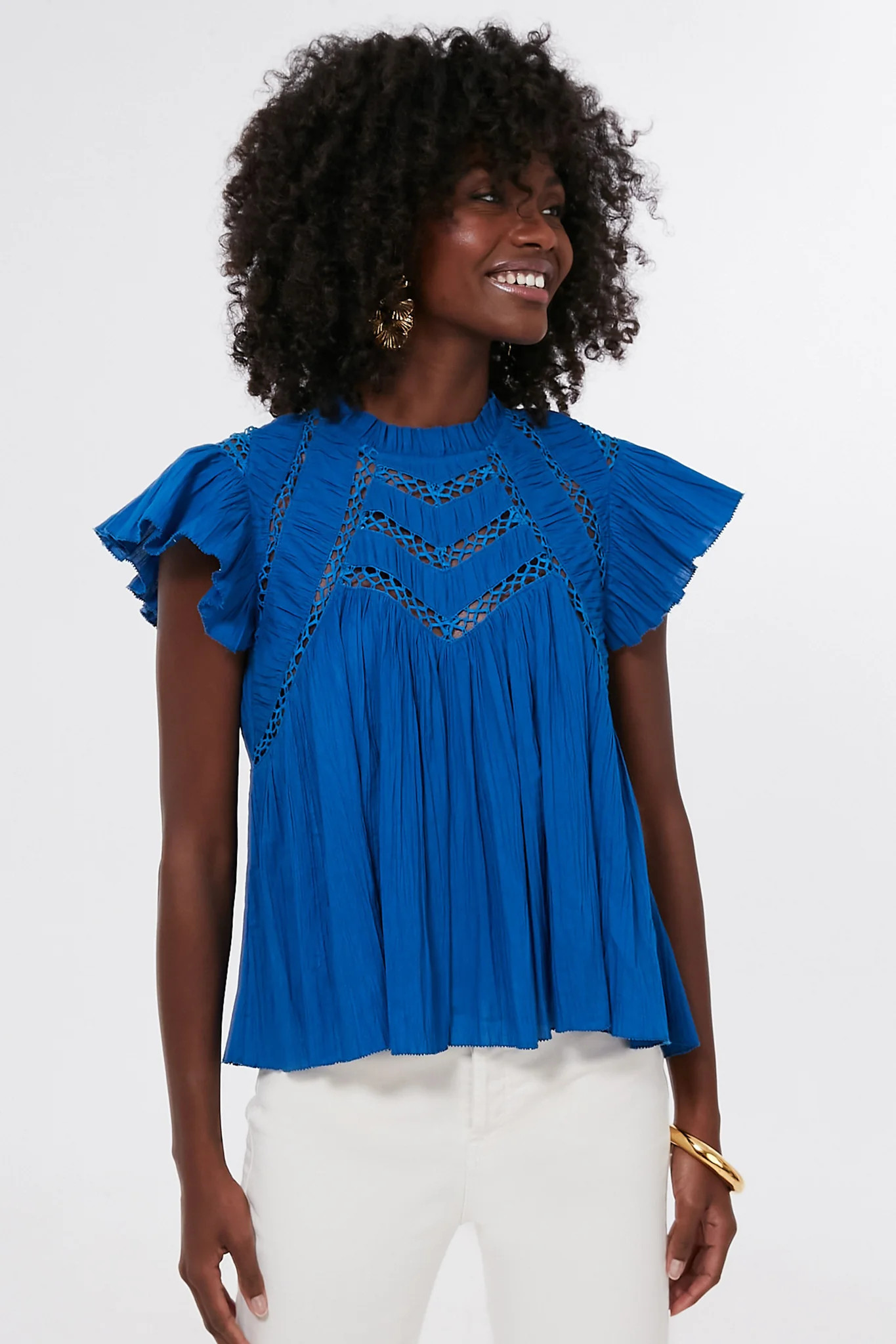 Aqua Paco Solid Flutter Sleeve Top | Tuckernuck (US)