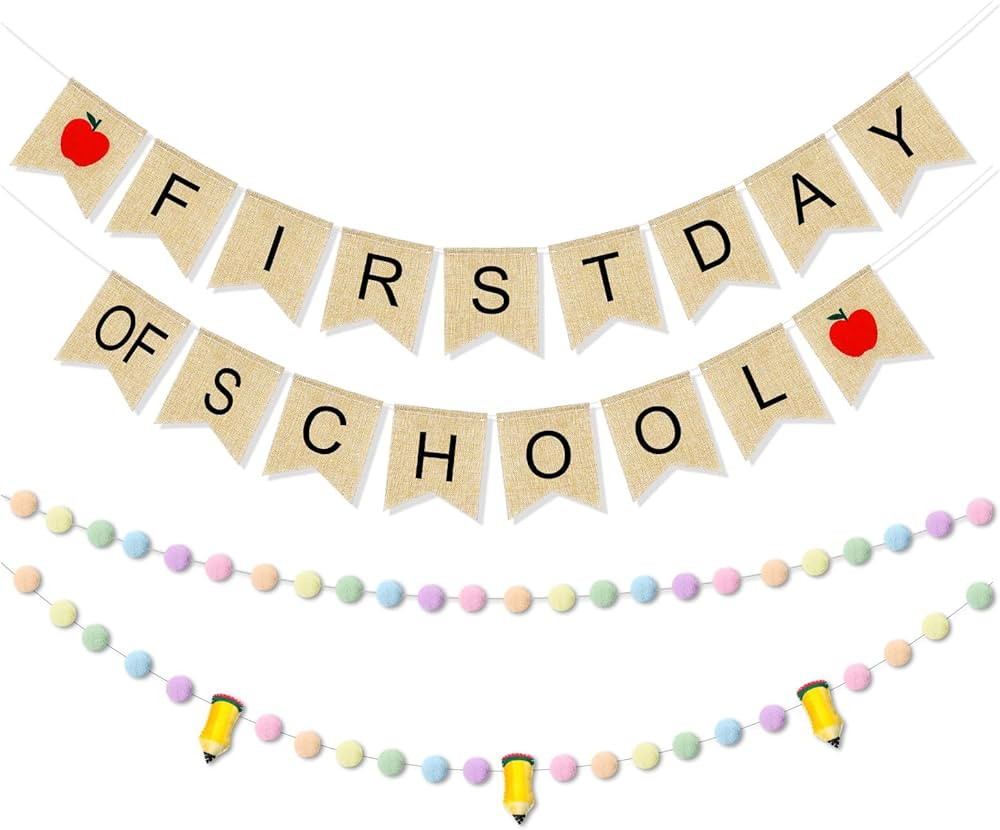 4 Pcs 9.84 ft First Day of School Banners Decorations Set, Felt Pencil Ball Garland Colorful Pomp... | Amazon (US)