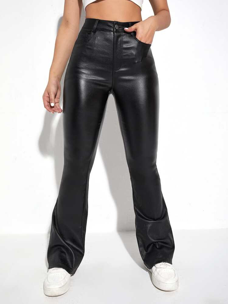 SHEIN Leather Look High Waist Boyfriend Fit Jeans | SHEIN