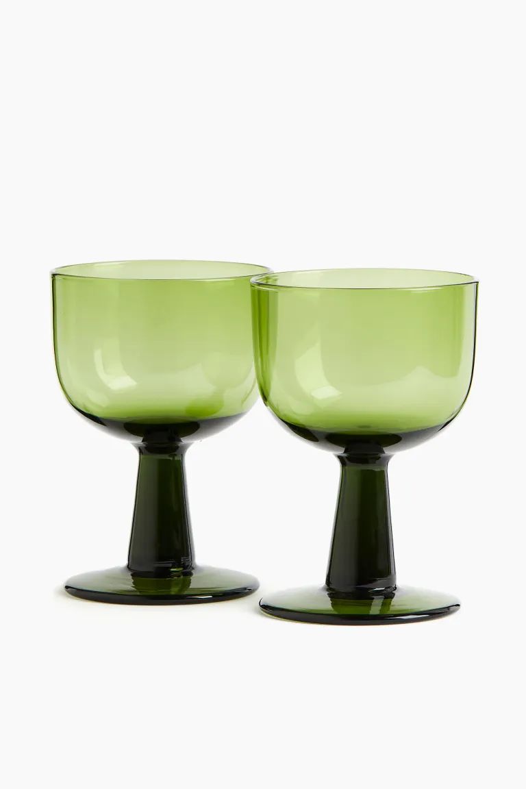 2-pack Wine Glasses - Olive green - Home All | H&M US | H&M (US + CA)