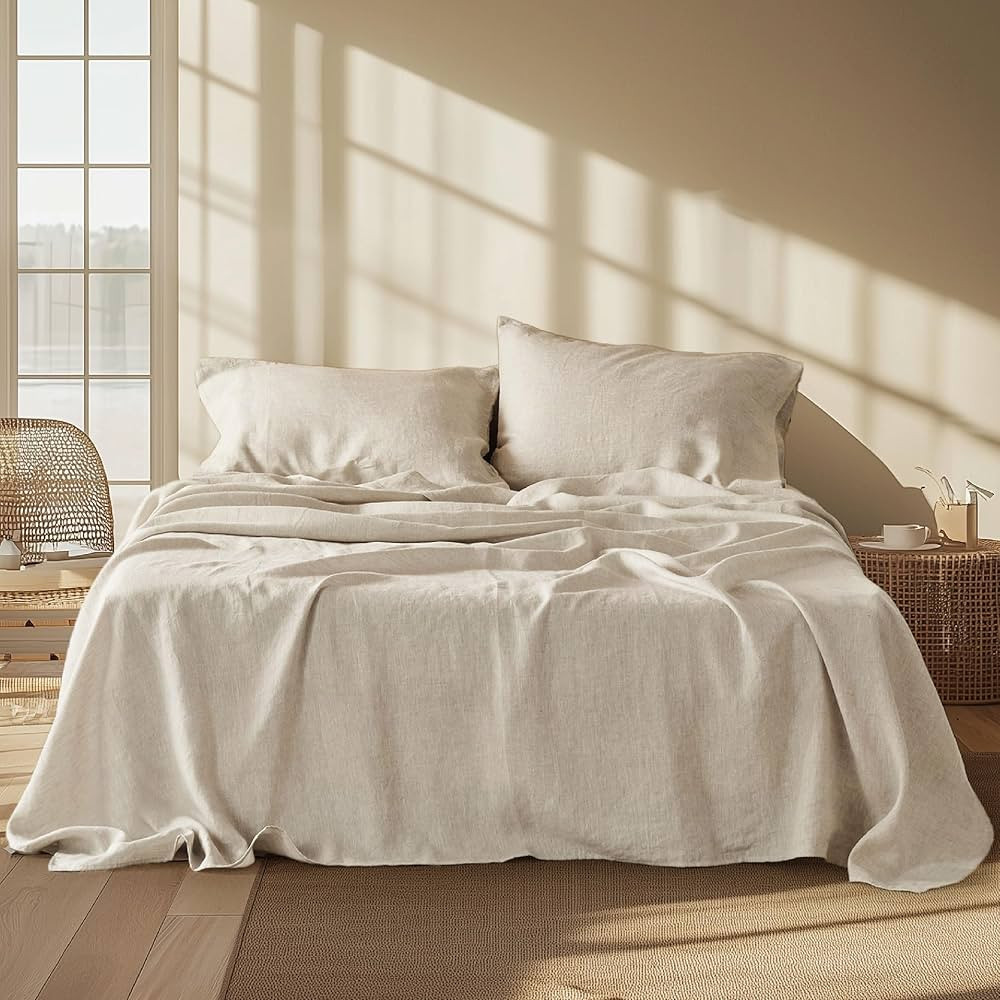 Bedsure Linen Sheets - King Size Sheets, Blend from Linen Cotton Bedsheets, Breathable Cotton Bed... | Amazon (US)