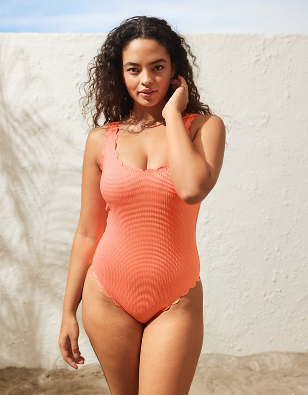 Aerie Waffle Scalloped One Piece Swimsuit | Aerie