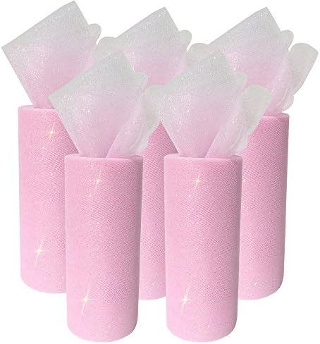 Just Artifacts Glitter Tulle Fabric Roll 25-Yards Length x 6-Inch Width (Set of 5, Color: Baby Pi... | Amazon (US)