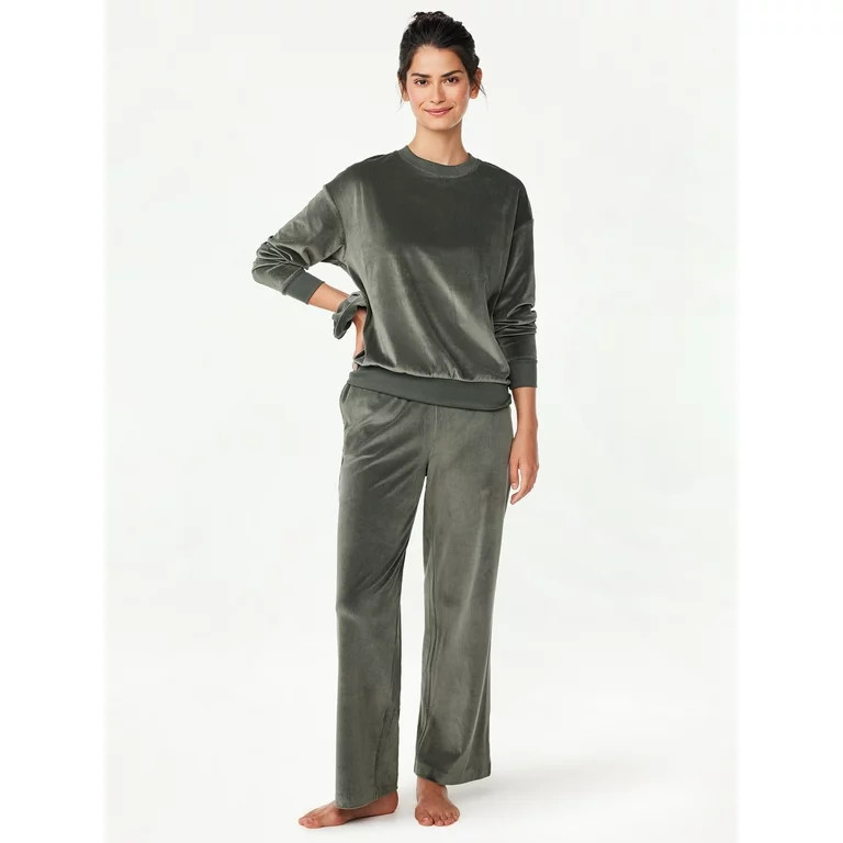 Joyspun Women's Ribbed Velour Top and Pants Pajama Set with Oversized Scrunchie, 3-Piece, Sizes S... | Walmart (US)