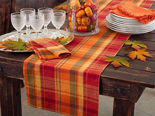 Harvest Plaid Design Cotton Terracotta Table Runner (16"X72") | Walmart (US)