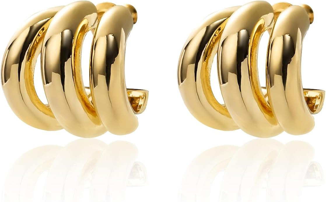 Silver and Gold Triple Hoops Earrings for Women Trendy Two Tone Hoop 18K Chunky Gold Earrings | Amazon (US)