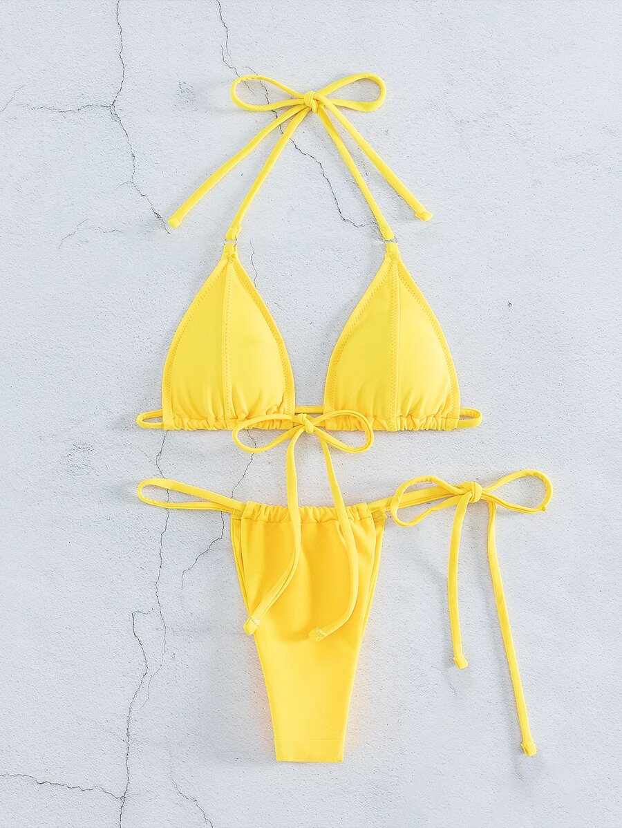 SHEIN Swim Summer Beach Micro Triangle Thong Bikini Set | SHEIN