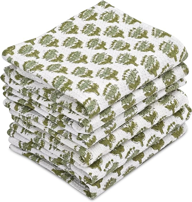 CPC Emerald Green Hand Block Printed Cotton Waffle Dish Cloth Set of 6-12x12 Inch Super Absorbent... | Amazon (US)