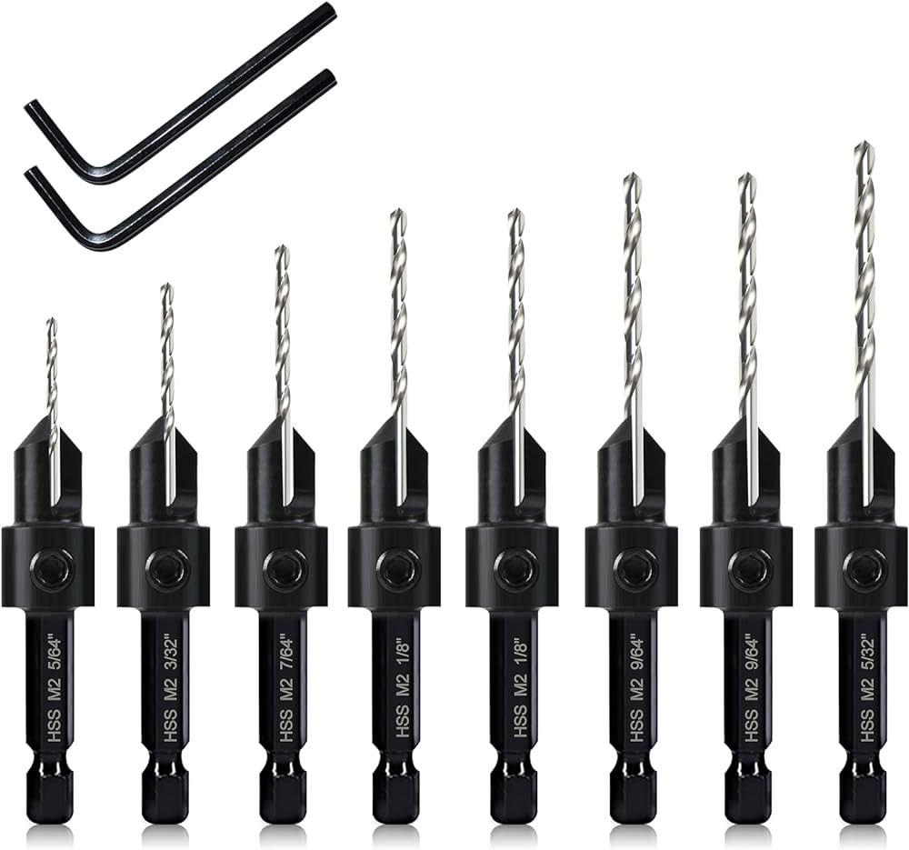 8 Pack Woodworking Countersink Drill Bits Set 3in1, Heavy Duty M2 Pilot Drill Bits Depth Adjustab... | Amazon (US)