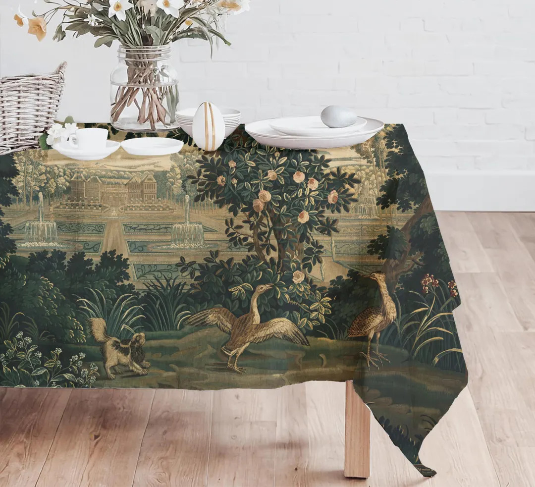 French Verdure Tapestry Tablecloth, Vintage Table Cover, Elegant Dining Decor, Baroque Kitchen Li... | Etsy (US)
