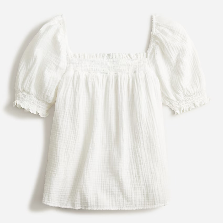 Squareneck puff-sleeve soft gauze top | J. Crew US