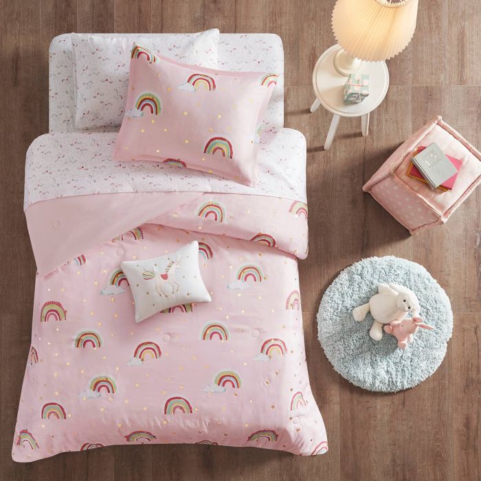 Natalie Rainbow with Metallic Printed Stars Complete Bed and Sheet Set Pink | Target