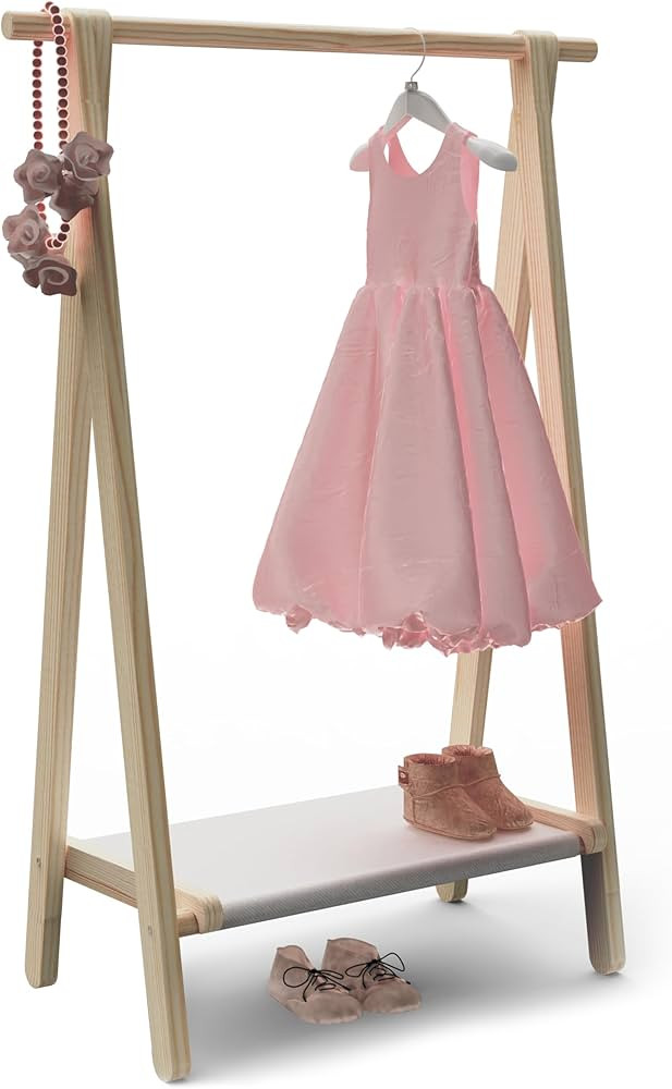 Dress up Rack, Child Garment Rack, Kids Clothing Rack with Storage Shelf (Natural Pine, 29.5" L x... | Amazon (US)