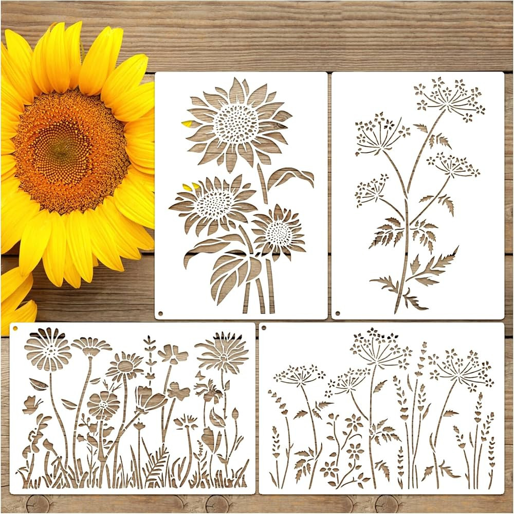 Large Wildflower Stencils for Painting on Wood Fence, Extra 16 Inch Sunflower Flower Floral Stenc... | Amazon (US)