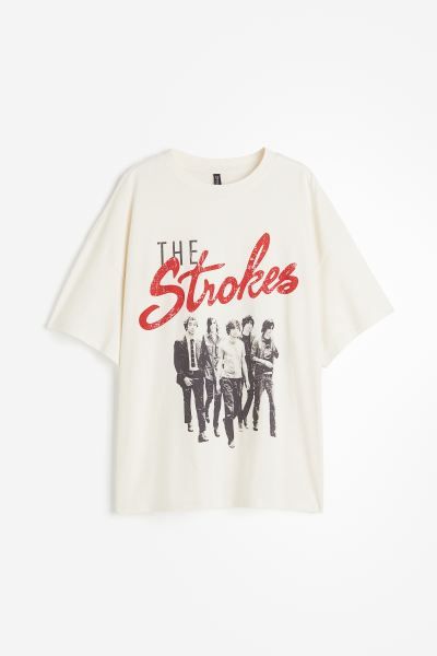 Oversized Printed T-shirt - Cream/The Strokes - Ladies | H&M US | H&M (US + CA)