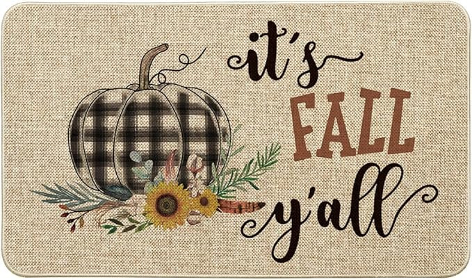 Artoid Mode It's Fall Y'all Watercolor Buffalo Plaid Pumpkin Decorative Doormat, Fall Thanksgivin... | Amazon (US)