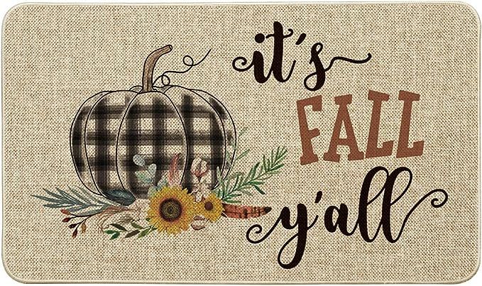 Artoid Mode It's Fall Y'all Watercolor Buffalo Plaid Pumpkin Decorative Doormat, Fall Thanksgivin... | Amazon (US)