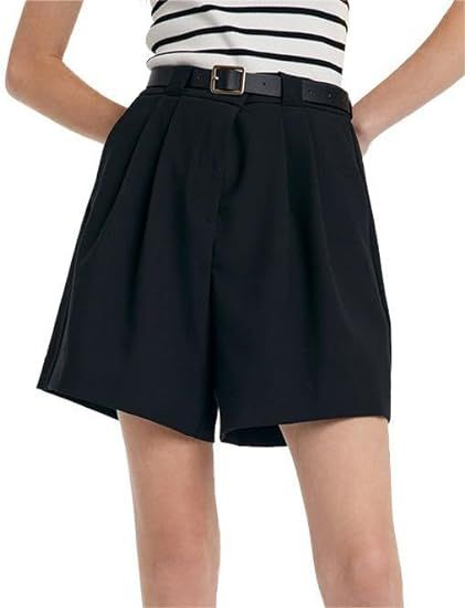 GOELIA Elastic High Waisted Shorts for Women Wide Leg Loose A-Line Shorts with Belt and Pockets | Amazon (US)