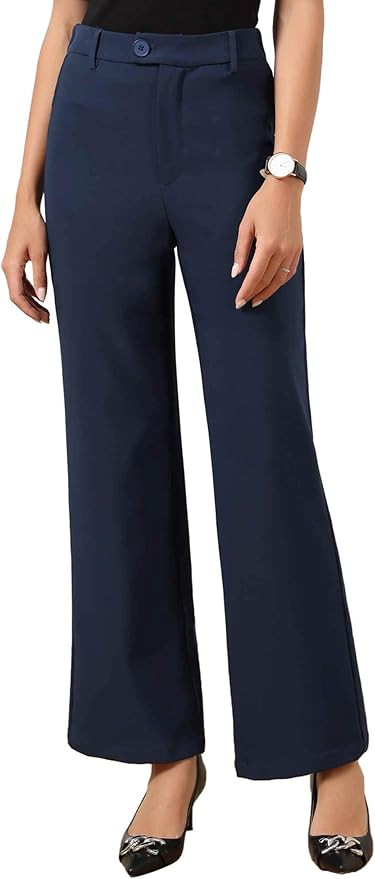 Allegra K Wide Leg Dress Pants for Women's High Waist Straight Leg Slacks Office Work Trousers | Amazon (US)