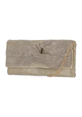 Jessica McClintock Hellene - Crystal Mesh Twisted Bow Clutch, Gold | Belk