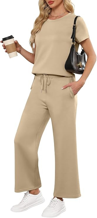 ANRABESS Women 2 Piece Lounge Sets Summer Travel Sweat Outfits Short Sleeve Wide Leg Casual Match... | Amazon (US)