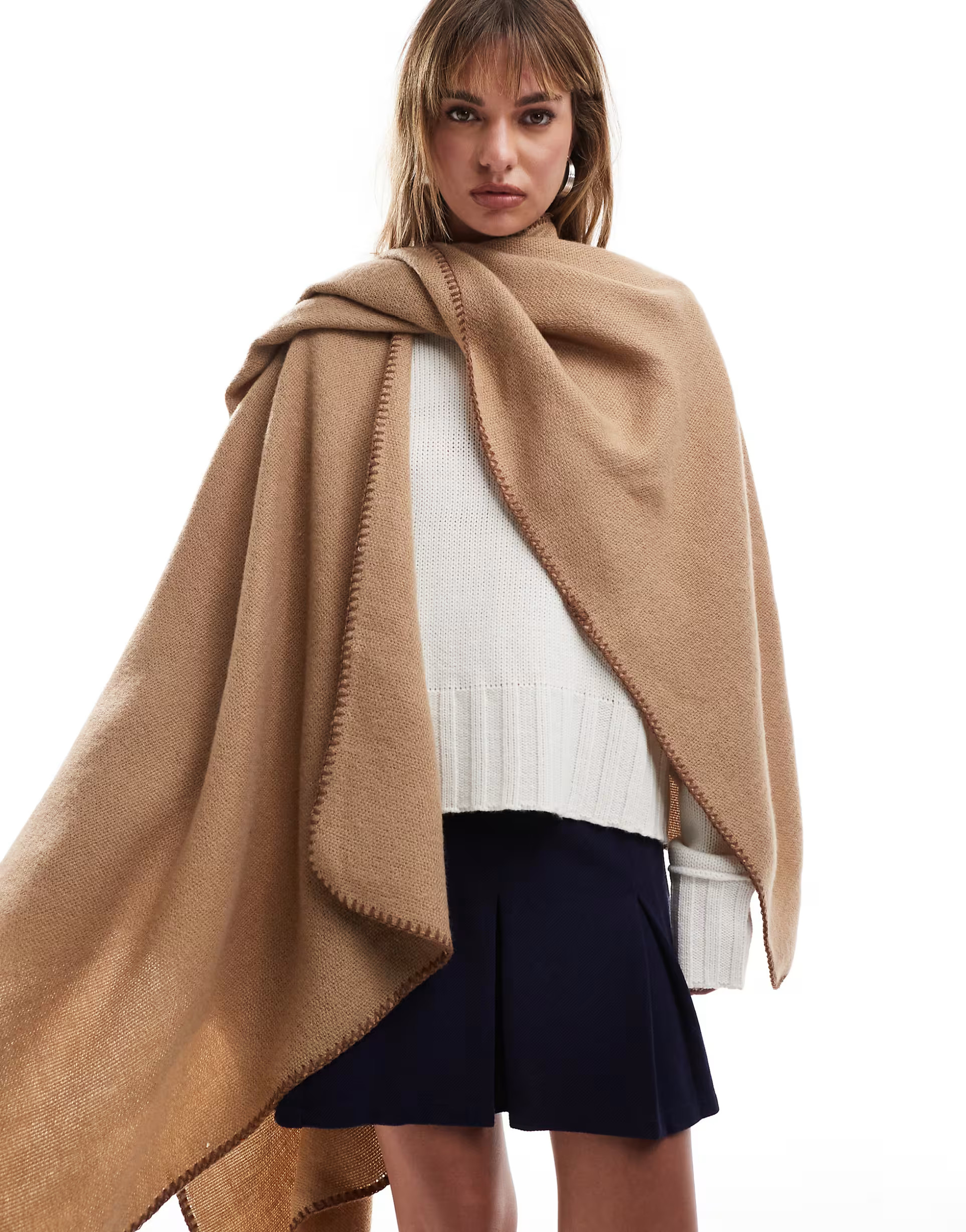ASOS DESIGN cape with stab stitch detail in beige | ASOS (Global)