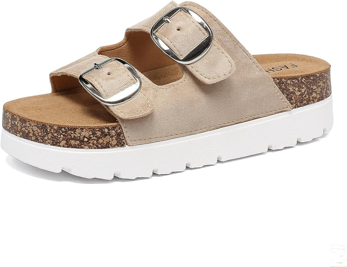 Platform Sandals Women With Cork Footbed, Non Slip On Slides With Adjustable Double Buckle, Open ... | Amazon (US)