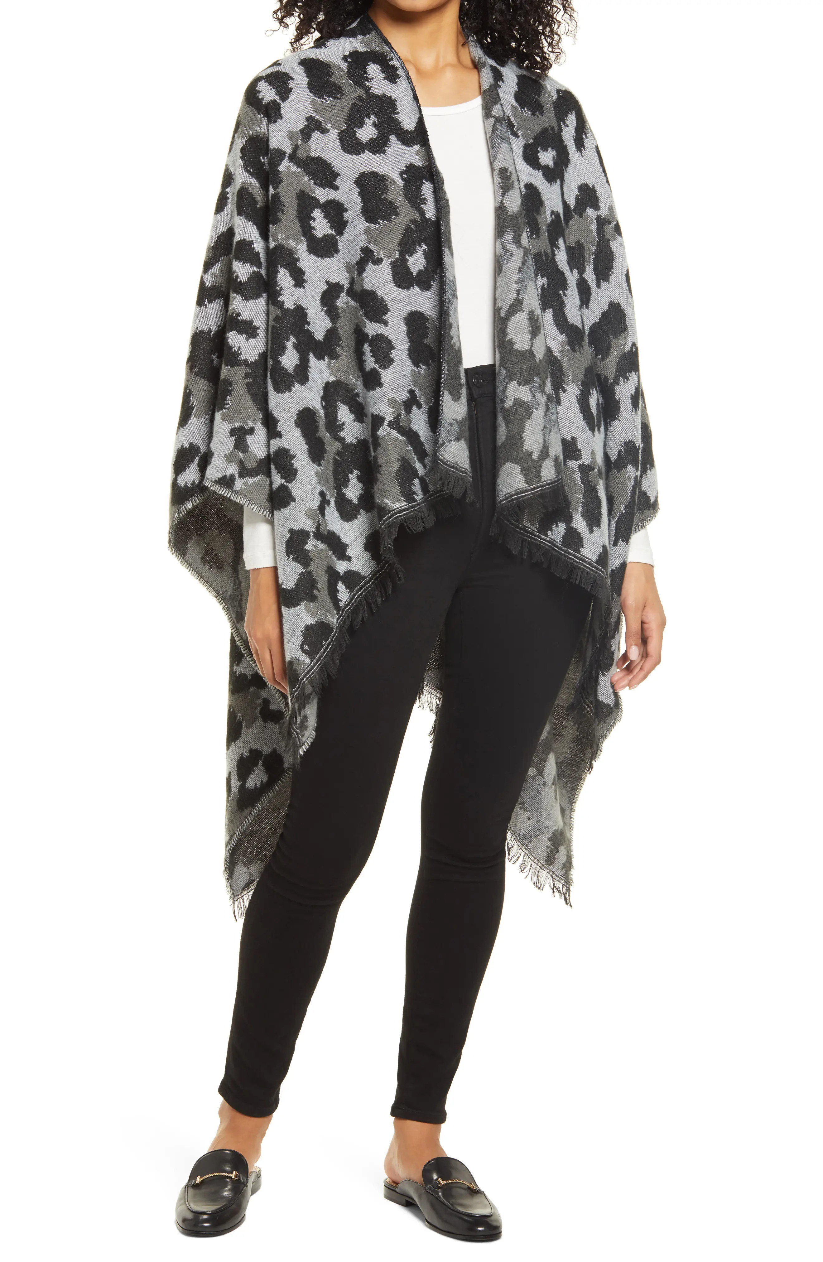 Women's Nordstrom Animal Print Ruana, Size One Size - Black | Nordstrom