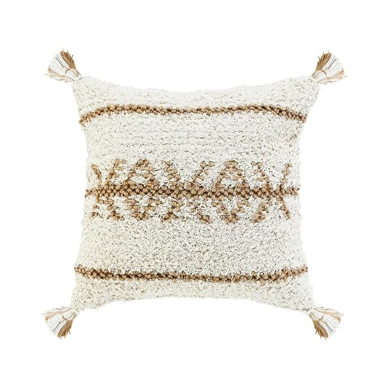 Ox Bay 20" x 20" Hand-Woven White/ Tan Tribal Cotton Blend Pillow Cover | Walmart (US)
