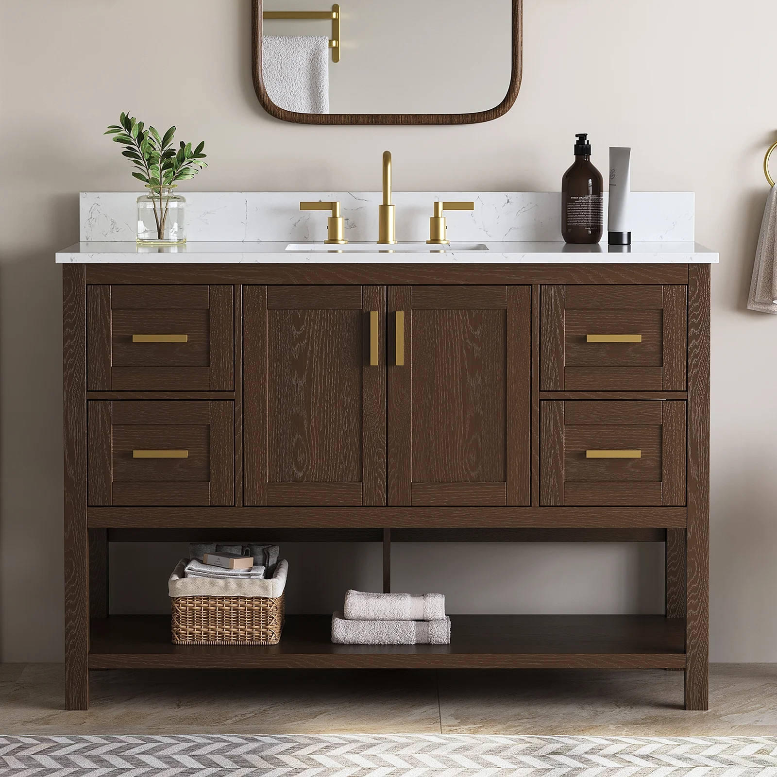 DELUXE LIVING 48"Bathroom Vanity with Sink, Fully Assembled Storage Cabinet with Soft Close Door ... | Walmart (US)