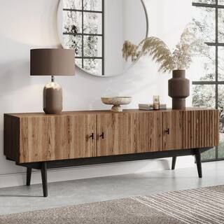 LIVING SKOG Chelsea 59 in. Brown TV Stand Fits for TV's up to 65 in. Slatted Design and Wood Legs... | The Home Depot