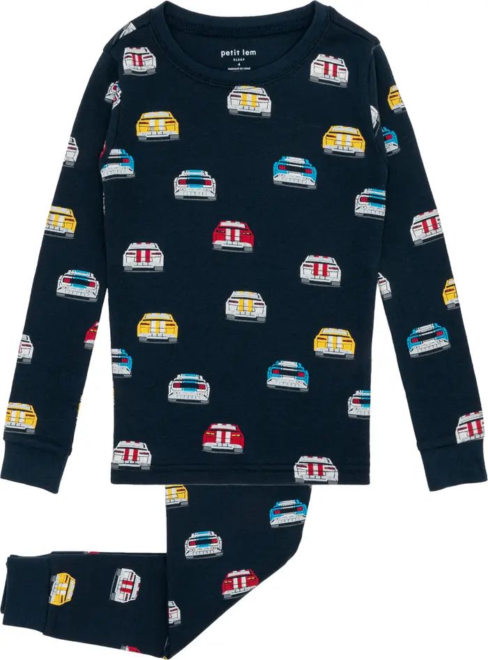 Petit Lem Kids' Racecar Print Organic Cotton Fitted Two-Piece Pajamas | Nordstrom | Nordstrom