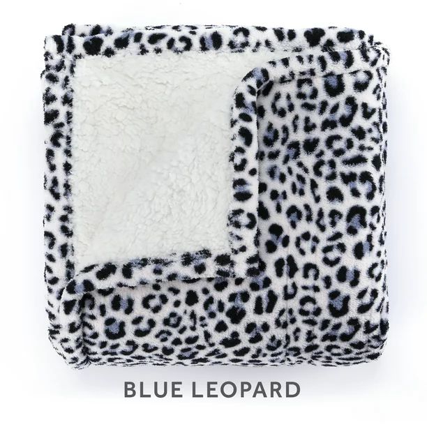 Sunbeam Heated Electric Throw Blanket, Cozy Sherpa, Blue Leopard, 50" x 60" - Walmart.com | Walmart (US)