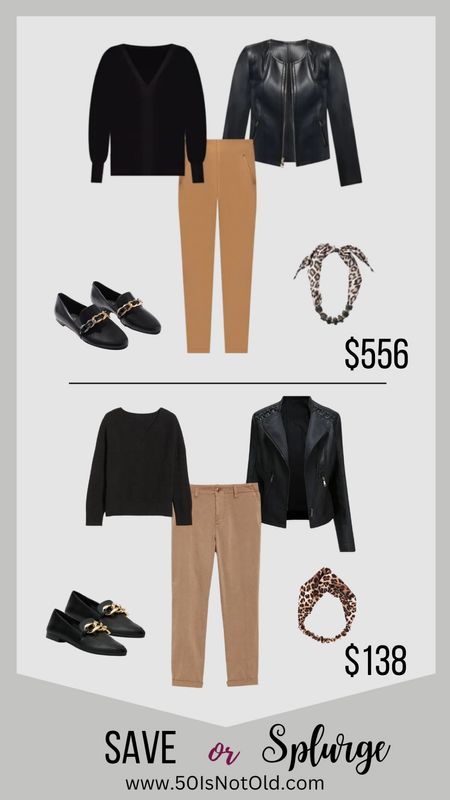 Save VS Splurge | Black and Tan Outfit | Affordable Fashion | Black Loafers | Leather Jacket | Office Style 

#LTKworkwear #LTKstyletip #LTKunder100