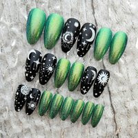 Celestial Green Press On Nails - Galaxy Star Moon Set | Etsy (US)
