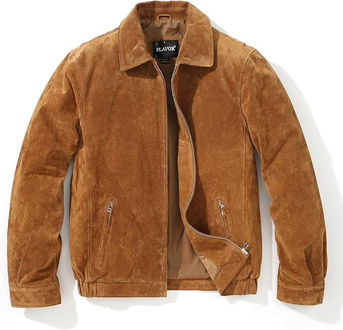 FLAVOR Men's Suede Leather Bomber Jacket Casual Coat for Men | Amazon (US)