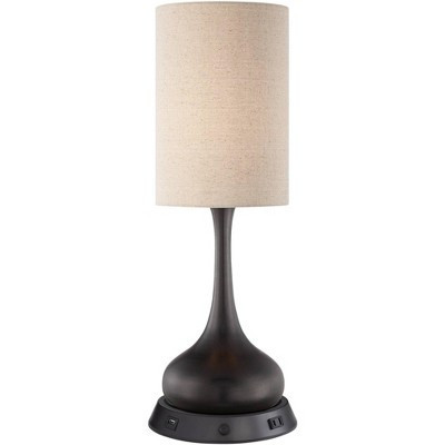 360 Lighting Modern Table Lamp with Dimmable USB and Outlet Workstation Base 24.5" High Bronze Tan Fabric Cylinder for Living Room Desk Bedroom | Target