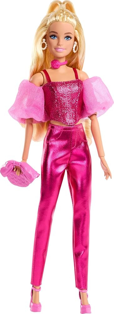 Barbie Deluxe Style Doll #5 in Metallic Pink Outfit, Blonde Hair, Sparkly Corset Top and Shiny Pa... | Amazon (US)