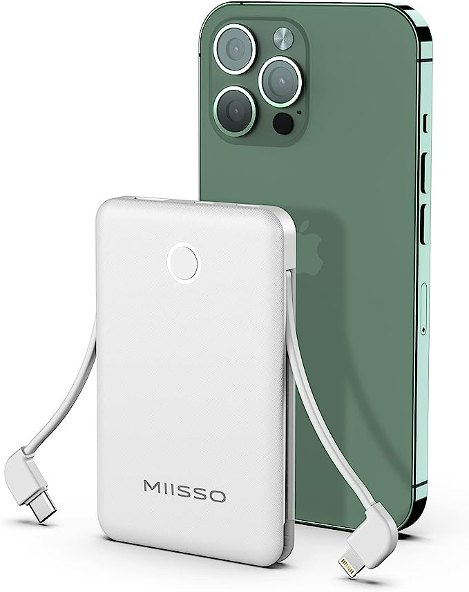 6000mah Ultra Slim Built in Cables Power Bank, Card Size Built in USB C Cords Battery Pack Portab... | Amazon (US)