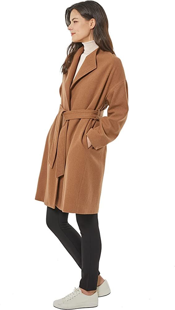 May You Be Women's Wool Belted Wrap Relaxed Fit Coat | Amazon (US)