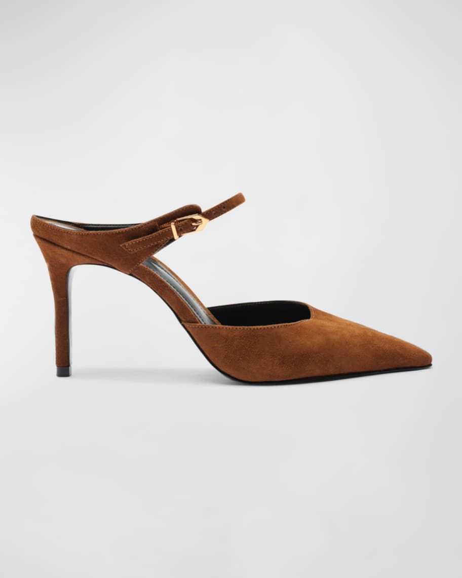 Laura Suede Buckle Mule Pumps | Neiman Marcus