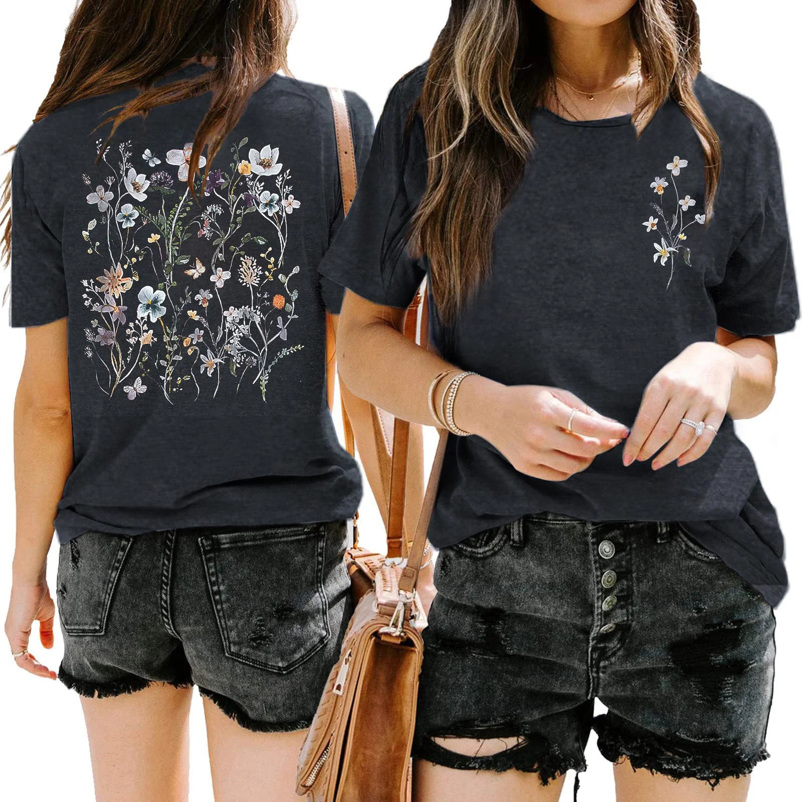 VILOVE Women Boho Flower T-Shirt Vintage Floral Shirt Botanical Graphic Tee Wildflowers Shirts Ga... | Walmart (US)