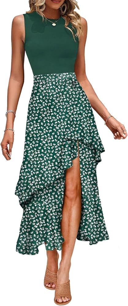 Dokotoo Women's Summer 2024 Maxi Dress Spaghetti Strap Spring Casual Boho Split Beach Long Flowy ... | Amazon (US)