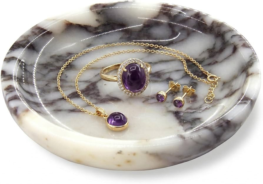 Small Natural Marble Jewelry Tray Key Plate Holder Dish Trinket Decor Catch All Bowl for Ring Ear... | Amazon (US)